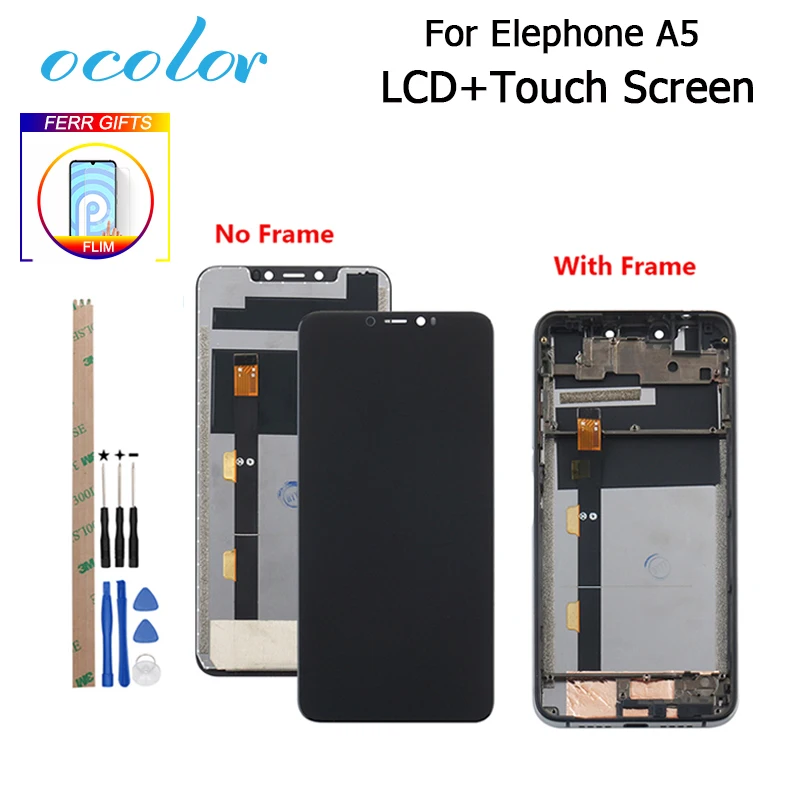 

ocolor For Elephone A5 LCD Display and Touch Screen With Frame +Film Assembly Replacement +Tools +Adhesive For Elephone A5