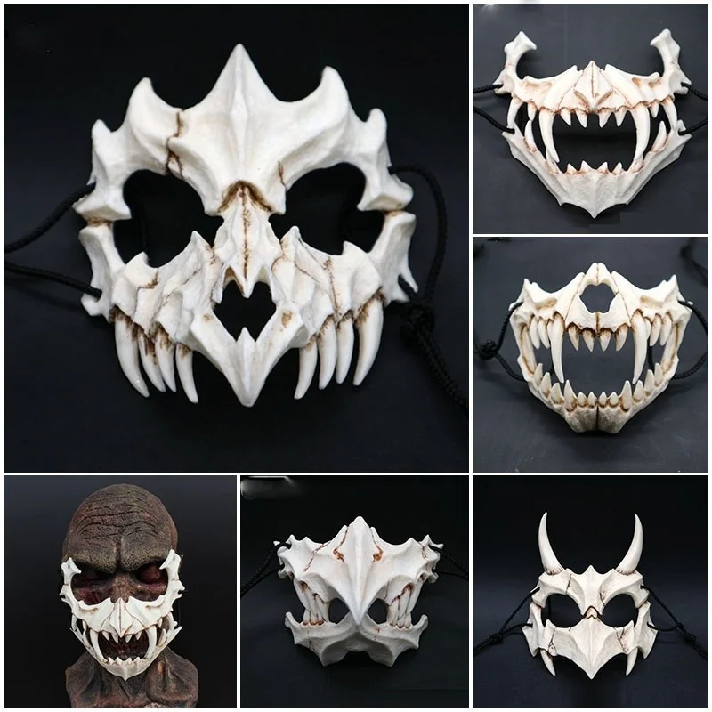 

New Halloween Cosplay Resin Mask Dragon God Yasha Mask 2D Horror Animal Theme Party Animal Skull Face Mask Masquerade Scary Mask