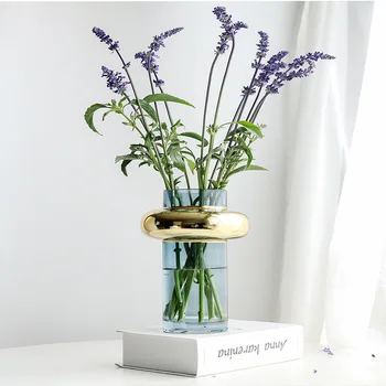 

Nordic Gold Matte Plating Wind Simple High-grade Transparent Glass Vase Flower Floral Flower Arrangement Home Decoration