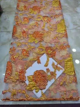 

latest 2019 Orange french lace fabric with sequins 5yards per piece african lace fabric african fabric nigerian lace fabrics