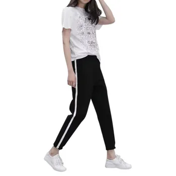 

2020 Spring Sweatpants Women Casual Harem Pants Loose Trousers For Women Black Striped Side Sweat Pants Female Plus Size M-XXL