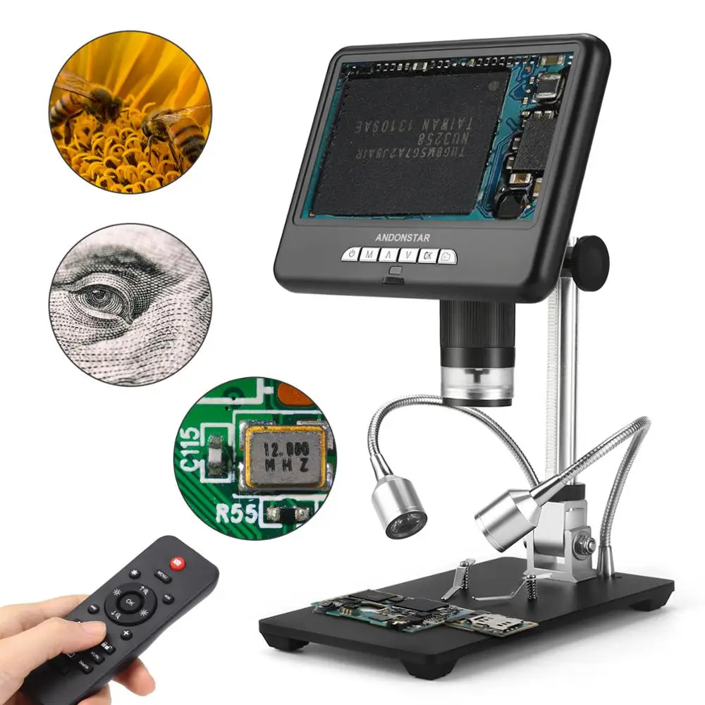 US $123.51 Andonstar 7 inch LCD Screen 3D Digital Microscope AD207 1080P HD Sensor SMDSMT Soldering Tool For PCB Repair With IR Remote