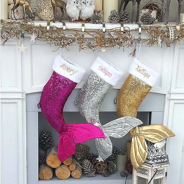 

18 Inch Sparkly Mermaid Tail Christmas Stocking Sequins Mermaid Holiday Stockings Christmas Decor SLC88