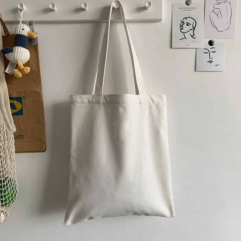 Fashion Solid Color Canvas Bag With Zipper Harajuku Female Tote Shopping Bag College Black White Original Shoulder Bag Daily Use