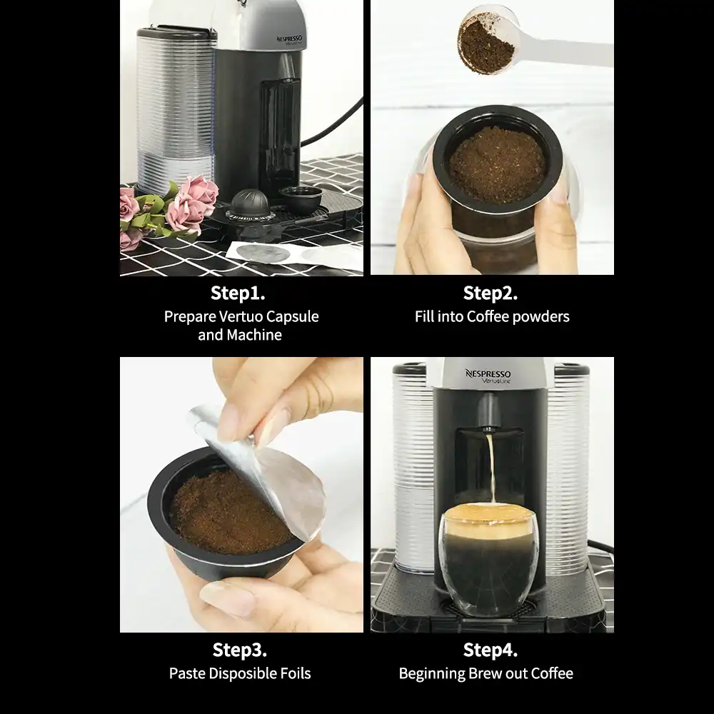 Многоразовые капсулы icafilas для кофе Nespresso Vertuo с одноразовой фольгой и уплотнением