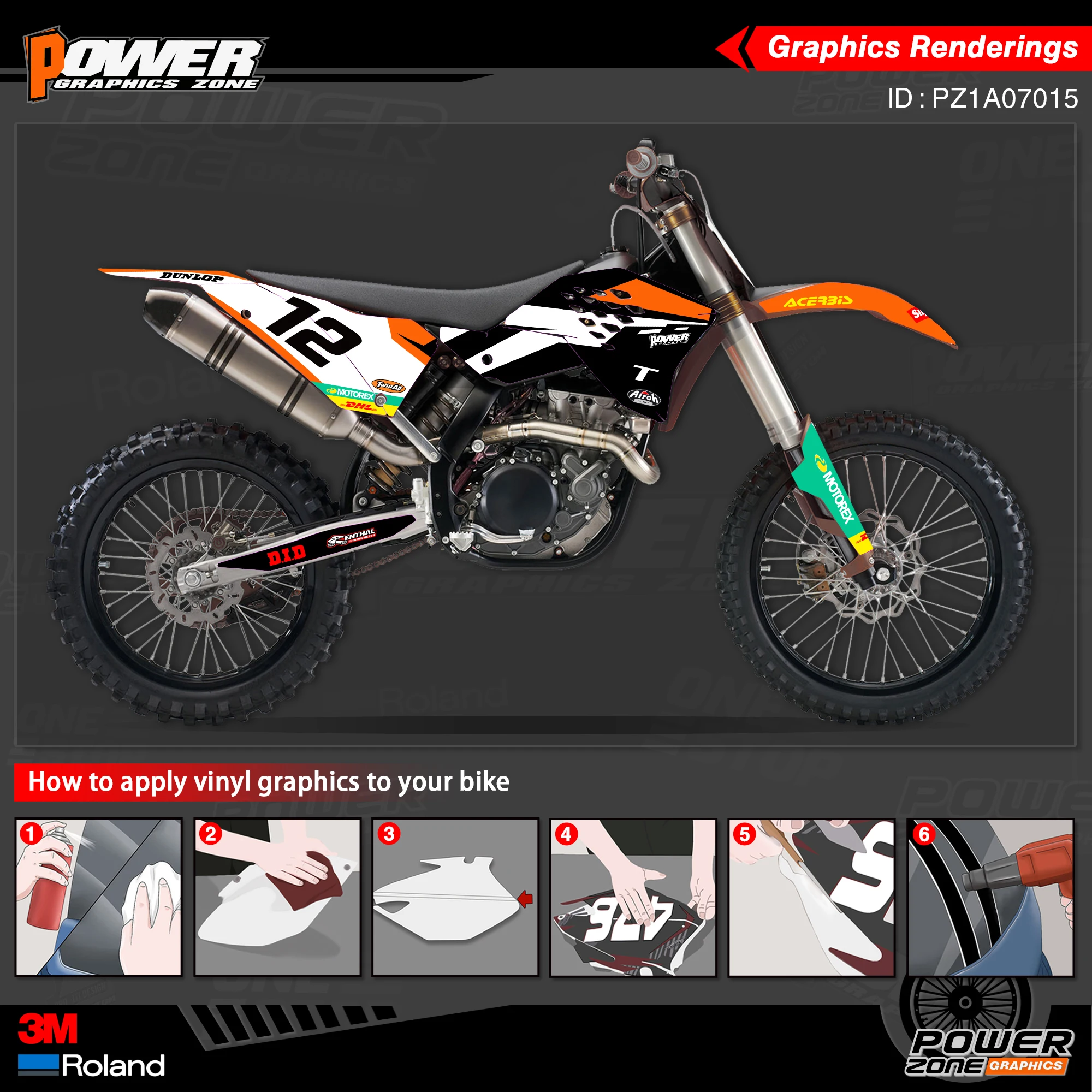 PowerZone Custom Team Graphics деколи для фона 3 м Набор наклеек KTM SX SXF MX 07 10 EXC XCW Enduro 08 11 125 до 500cc
