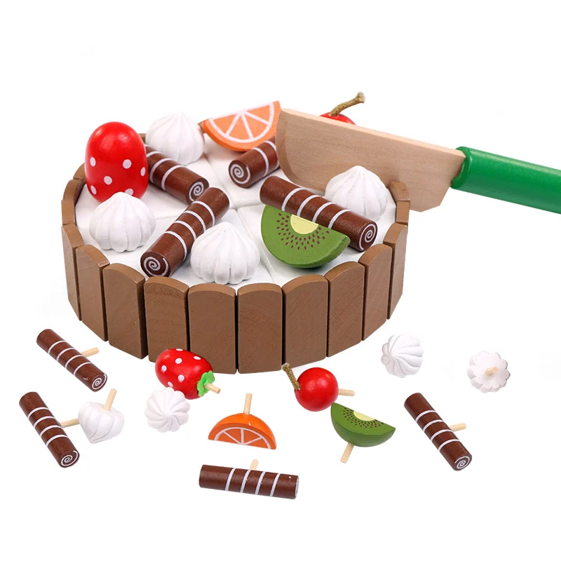 Children's Kitchen Birthday Cake Pretend Toy Wooden Magnetic Chocolate Mousse Cake Cutting Game Educational Toys For Children