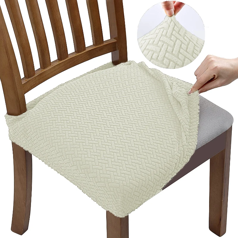 

New Design Jacquard Chair Seat Covers Removable Washable Anti-Dust Stretch Spandex Dining Room Upholstered Chair Seat Slipcovers