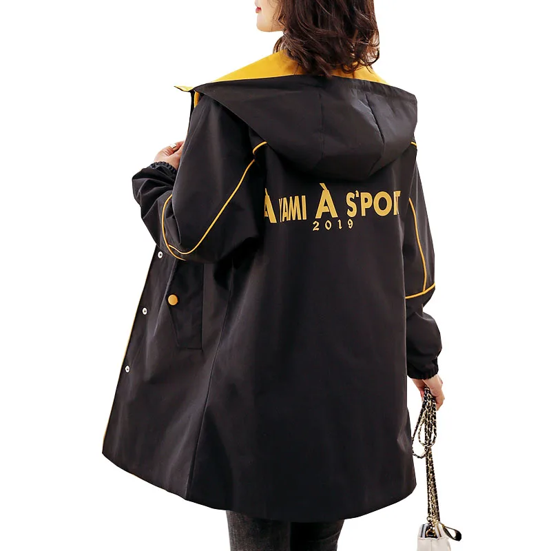 

Plus size Loose Windbreaker Elegant Women Autumn Jacket Female Spring Large size Sports Jacket coat Womens trench coat ok206