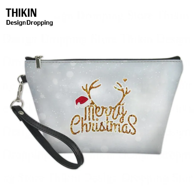THIKIN Merry Christmas чехол для косметики с принтом для женщин, красные кожаные дорожные сумки для туалетных принадлежностей, Дамский портативный комплект для мытья, сумка для девочек - Цвет: as picture