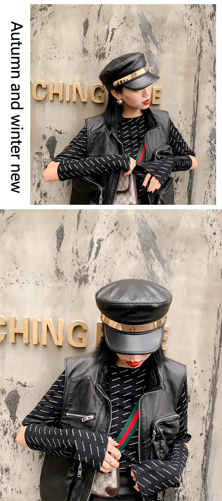 Натуральная кожа козырек Highstreet овчина козырек военная шляпа осень зима Винтаж сплошной берет кепка для женщин английский стиль плоская кепка