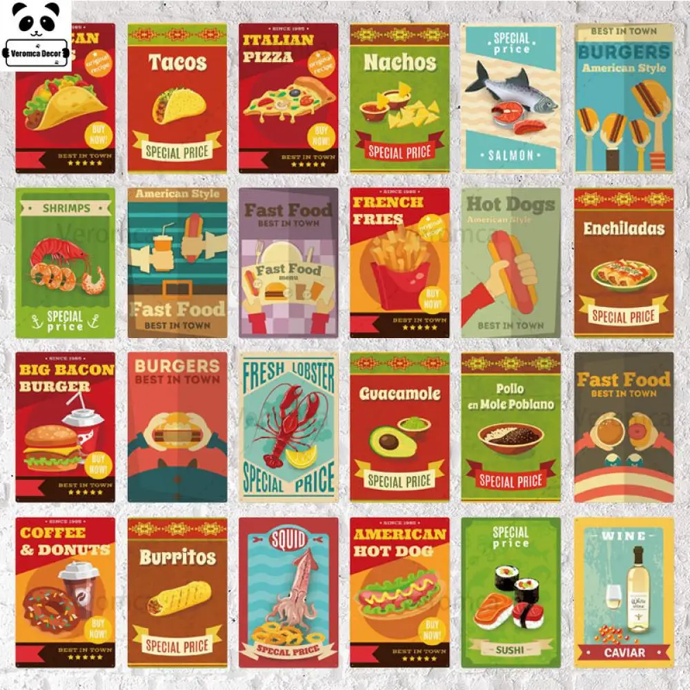 Fastfood Pizza Metal Sign Poster Plaque Vintage Tin Wall Decor Bar Bistro Cafe Retro Home | Дом и сад