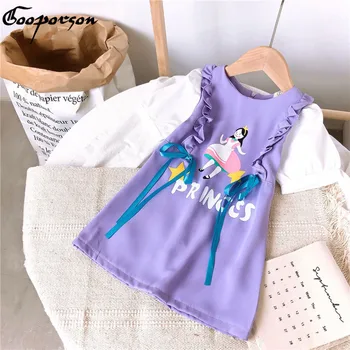 

Gooporson Vestidos Summer Kids Clothes Bow Lace Letter Princsess Costume Cartoon Cute Little Girls Dresses Party Clothing