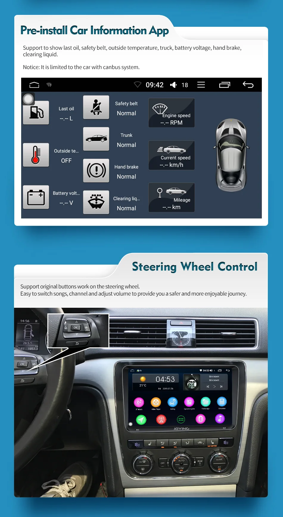 JOYING 2 din Android 8,1 Автомагнитола gps 9 дюймов ips экран Авторадио для VW/passat b6/Volkswagen/сиденье поддержка быстрая загрузка