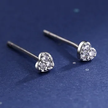 

925 Sterling Silver Crystal Heart Stud Earrings For Women Prevent Allergy pendientes pendientes plata de ley 925 mujer eh1339