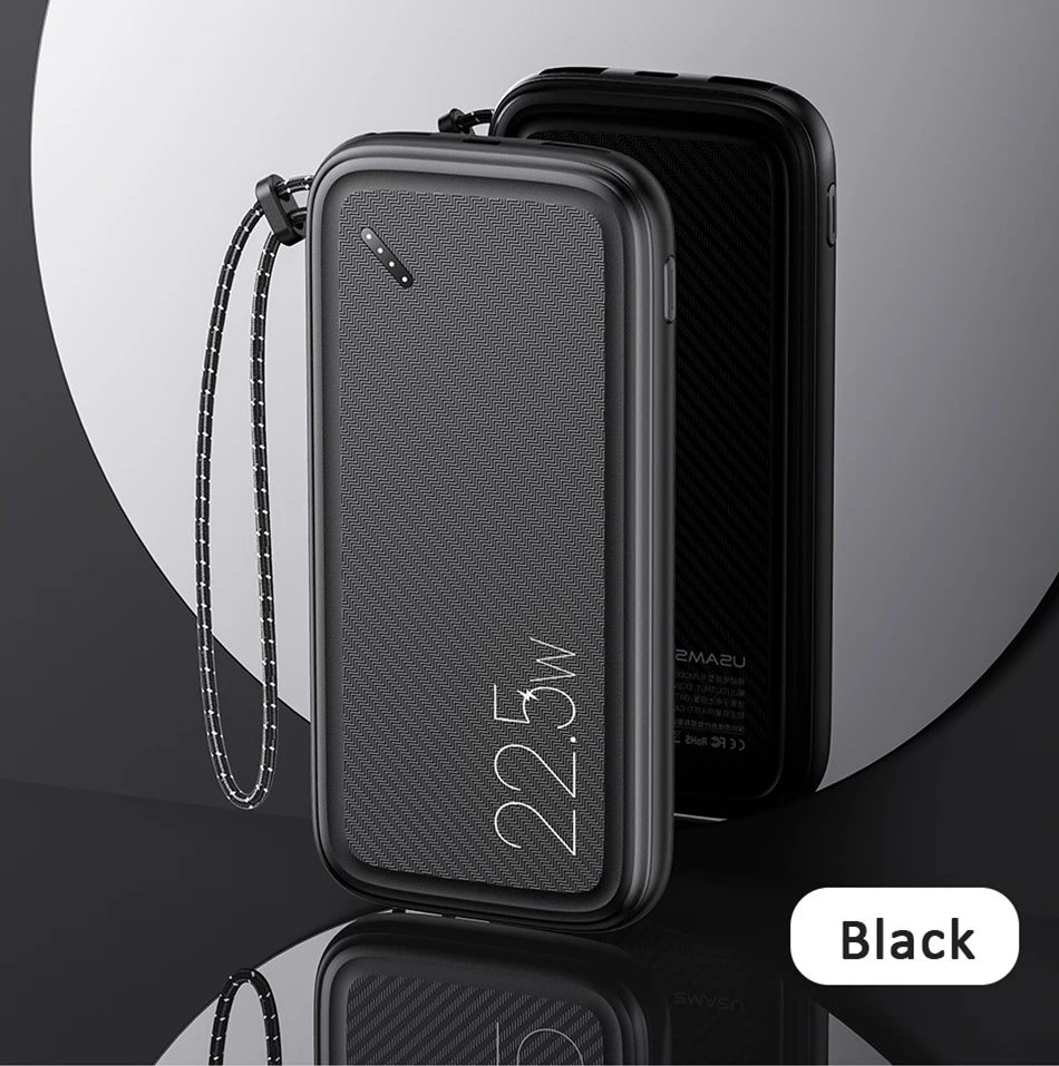 usb battery pack USAMS PD 22.5W Fast Power Bank 10000mAh QC3.0 FCP AFC Powerbank With Lanyard External Battery For iPhone Huawei Xiaomi Phone top power bank