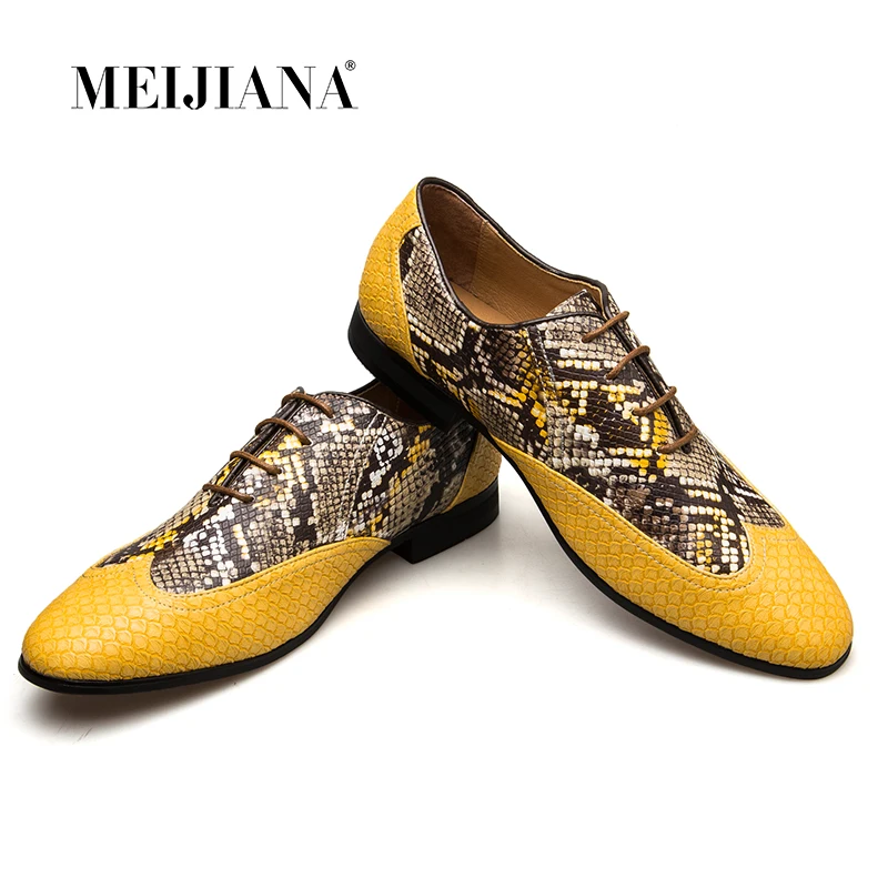 Meijiana Oxford Shoes Wedding Dress Shoes Men's Loafers Shoes Spring Men's Flats Yellow Genuine