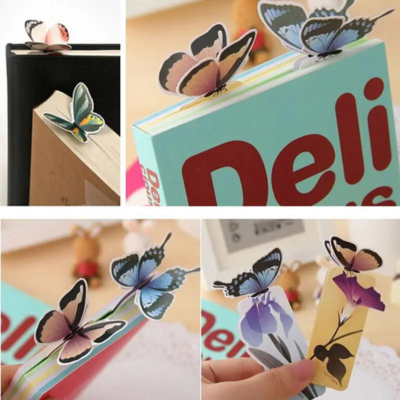2 шт Цветочная Закладка с принтом канцелярские мини-Бумажные 3D стерео бабочки для книг для девочек и женщин Подарки для книг марки случайных цветов
