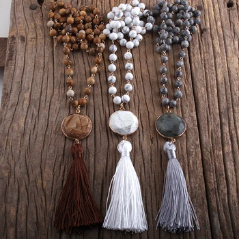 

RH Fashion Bohemian Jewelry Natural Stones Rosary Chain Tassel Necklaces Women Boho Necklace Gift