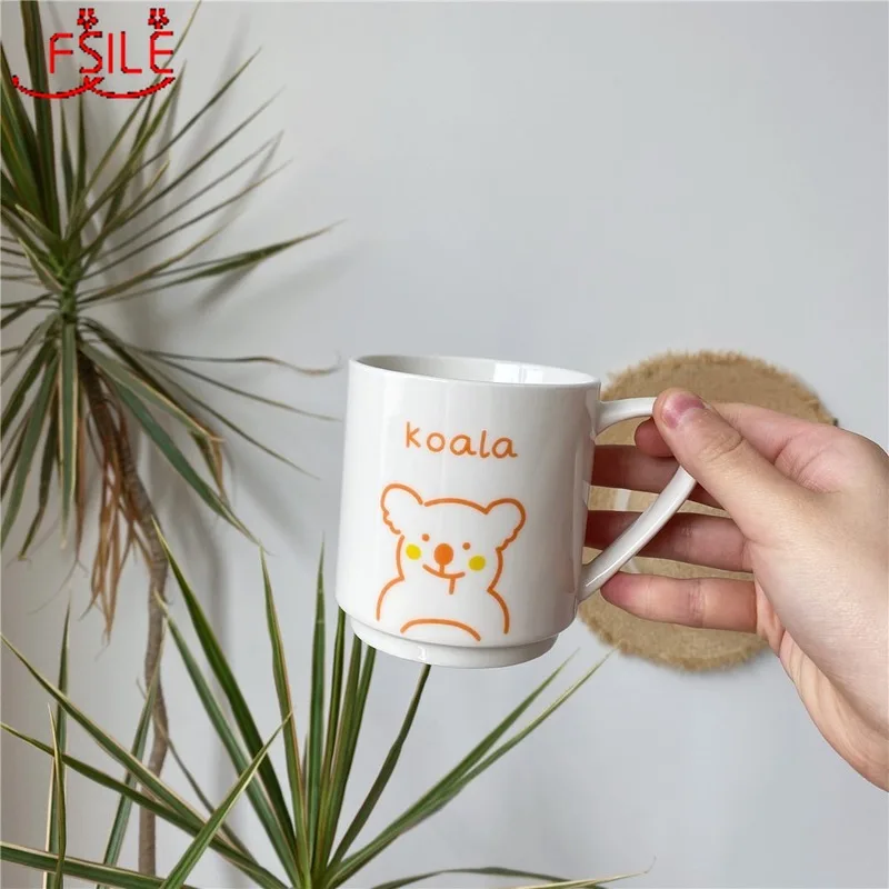 

FSILE 400ML Fashionable Cute Fun Simple Cartoon Ceramic Cup Mug Exquisite Cute Office Coffee Milk Cup Home Breakfast Milk Cup