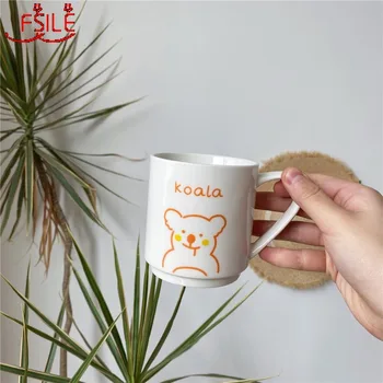 

FSILE 400ML Fashionable Cute Fun Simple Cartoon Ceramic Cup Mug Exquisite Cute Office Coffee Milk Cup Home Breakfast Milk Cup