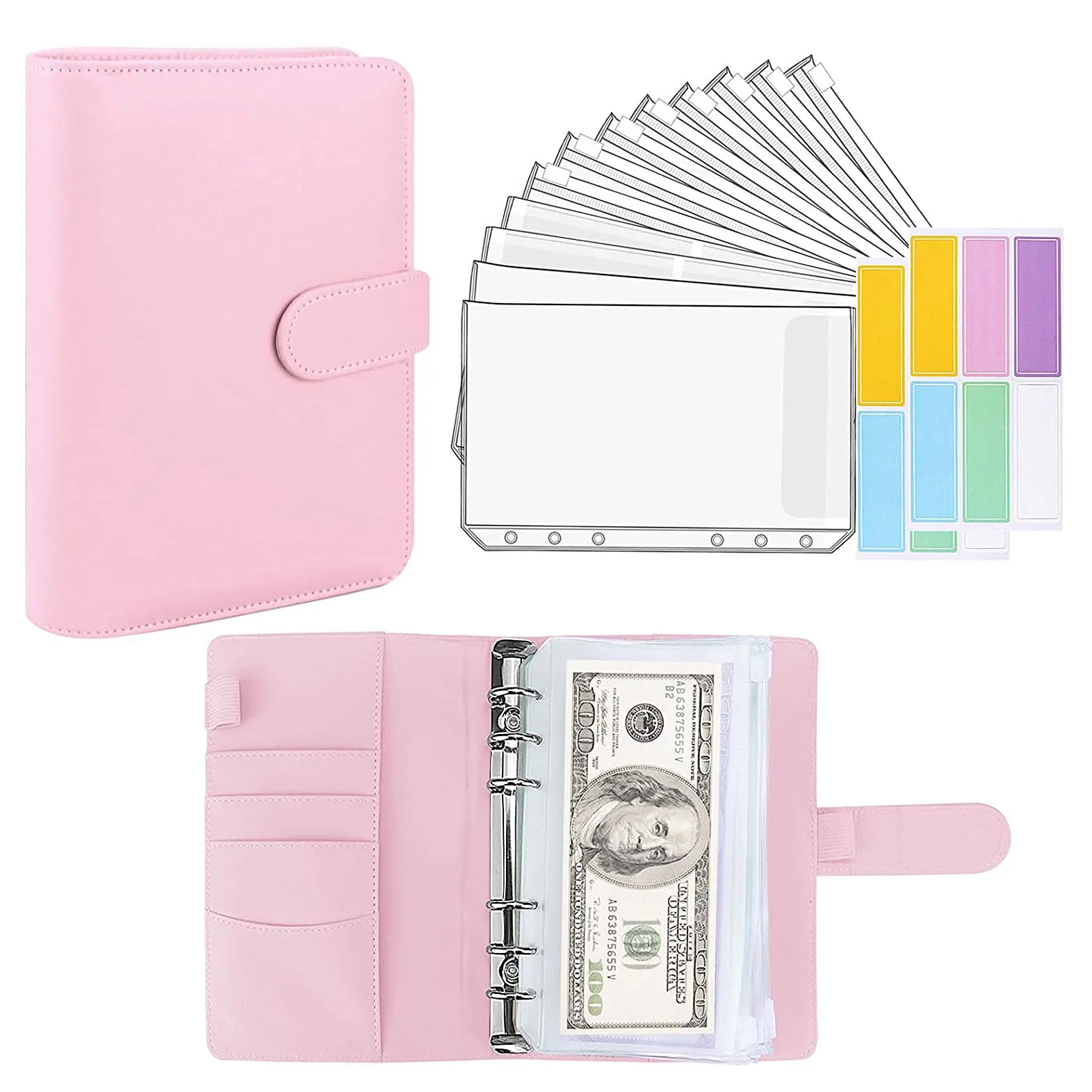 15 Pieces A6 Binder Budget Planner Cash Envelope System with Budget Envelopes Binder Pockets Cash Envelope Wallet for Budgeting 12 pieces a5 size pvc 6 holes binder budget zipper pockets wallet waterproof document bag for a5 binder notebook filing bags