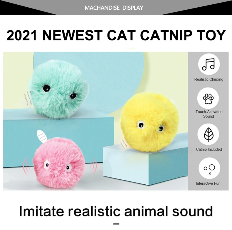 Elves Fleece Smart Cat Toys Interactive Ball with Catnip Cat Training Squeaky Fidget Toys Cats Products for Pets