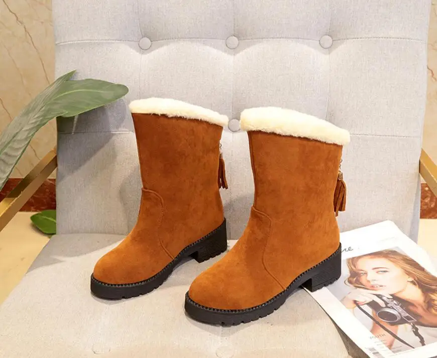 

2019 High Snow Boots For Women Warm Plush Shoes Large Size 35 To Large 40 Easy To Wear For Black girl Zipper Boots For Women