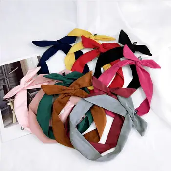 

2020 New Fashion Korean Style Solid Suede Nap Scarf Hatband Hand Band Tie Scarf Handle Bag Satin Aluminum Wire Long Scarves