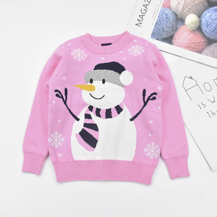 Толстые теплые рождественские свитера; свитера для мальчиков и девочек; детский пуловер; хлопковая трикотажная одежда с длинными рукавами; Детские топы; От 3 до 9 лет - Цвет: Розовый