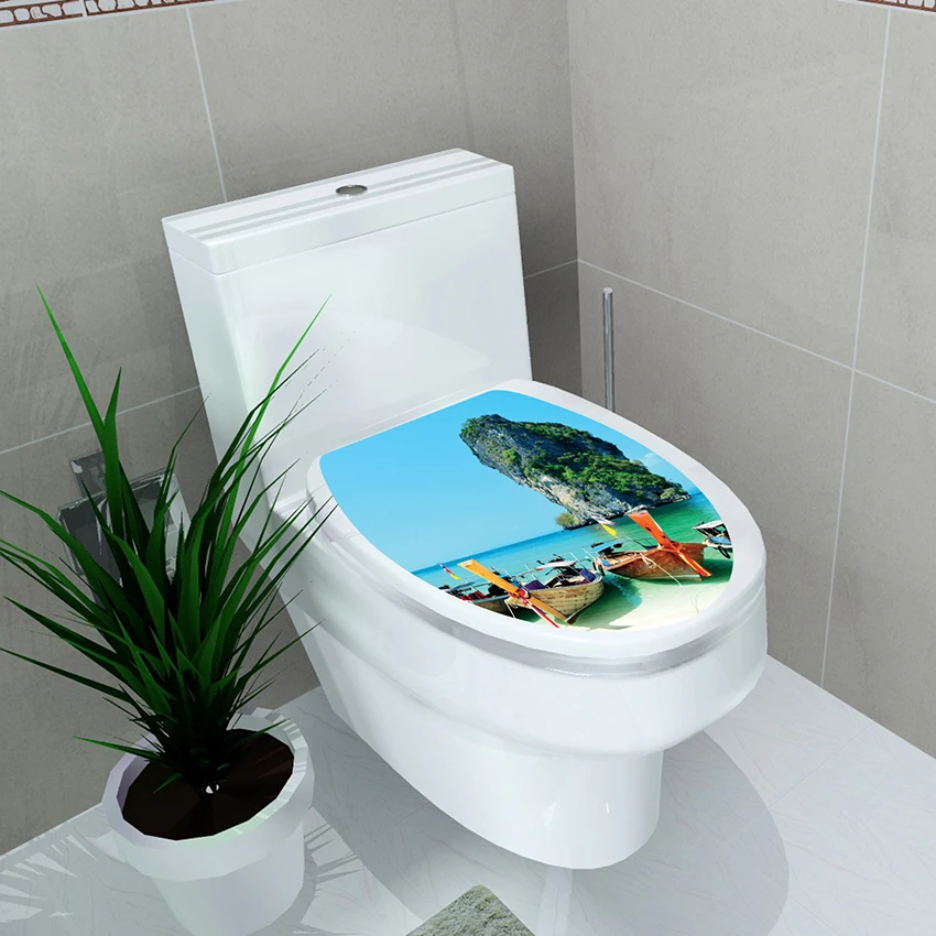 Bathroom Toilet Seat Cover Decals Sticker Vinyl Toilet Lid Decals Wall Decorative Sticker Decals, Mulit-pattern, 32cmx39cm