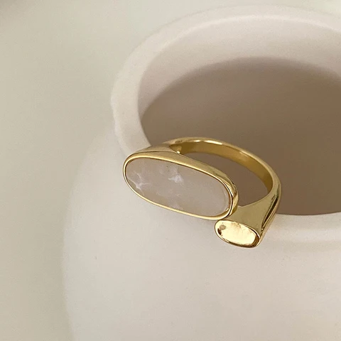 Minority Design Light Luxury Oval Shell Opening Rings For Woman New Korean Fashion Jewelry Gothic Girls Sexy Accessories