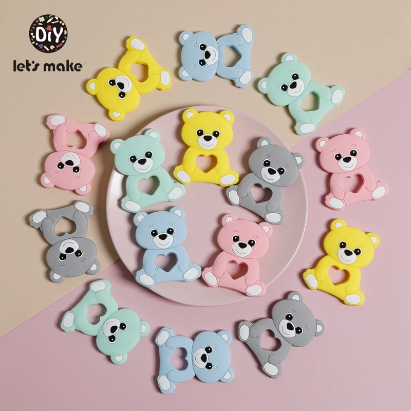 

Food Grade Silicone Teether 5pcs Bear Wholesale Chewing Gum Teething Rodent Pendant Baby Shower Gift DIY Accessories Let's Make