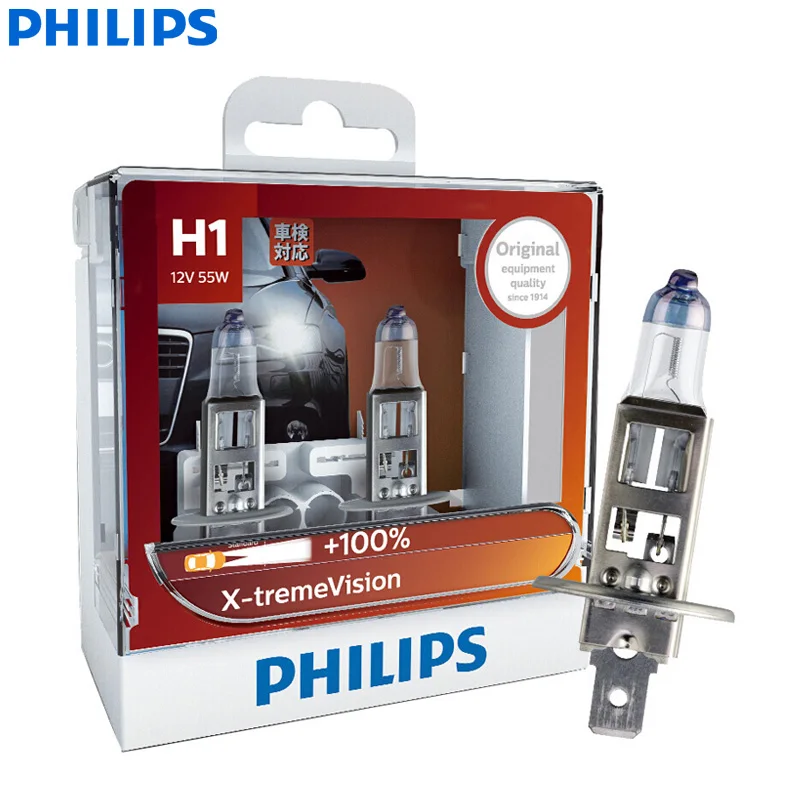 Светодиодная лампа Philips X-treme Vision H1 H4 H7 H11 9003 9005 9006 HB2 HB3 HB4 XV 12V+ более яркий светильник автомобильные галогенные лампы головного светильник, X2