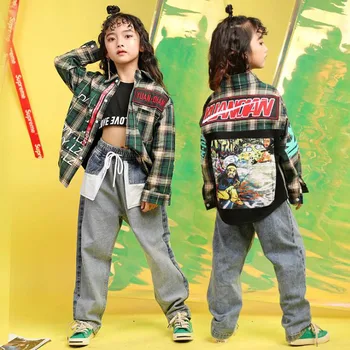

Kids Hip Hop Outfits Clothing Loose Jacket Coat Top Running Jeans Pants Girls Boy Jazz Dance Costumes Ballroom Clothes Wear