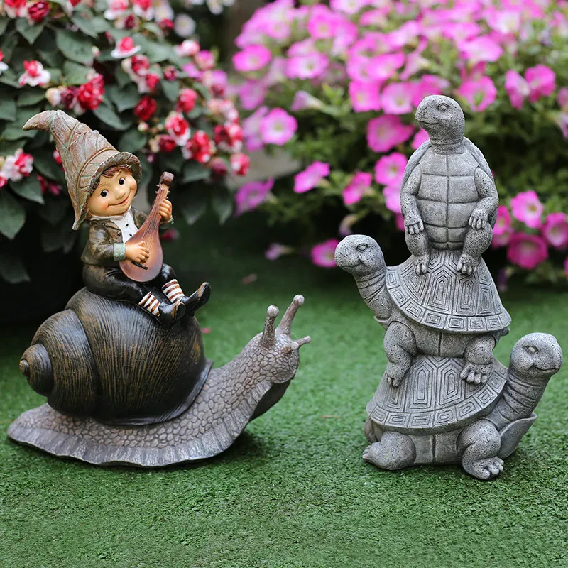 

Outdoor Courtyard Simulation Turtle Elf Resin Animal Ornaments Garden Statues Crafts Kindergarten Snail Figurines Decoration Art