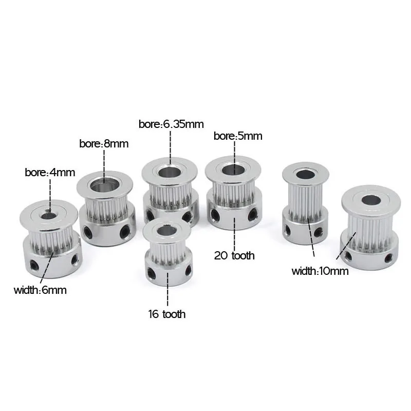 J-head Nuts of metal GT2 Timing Pulley 16 Tooth 2GT 20 Teeth Aluminum Bore 5mm 8mm Synchronous Wheels Gear Part  Width 6mm 10mm
