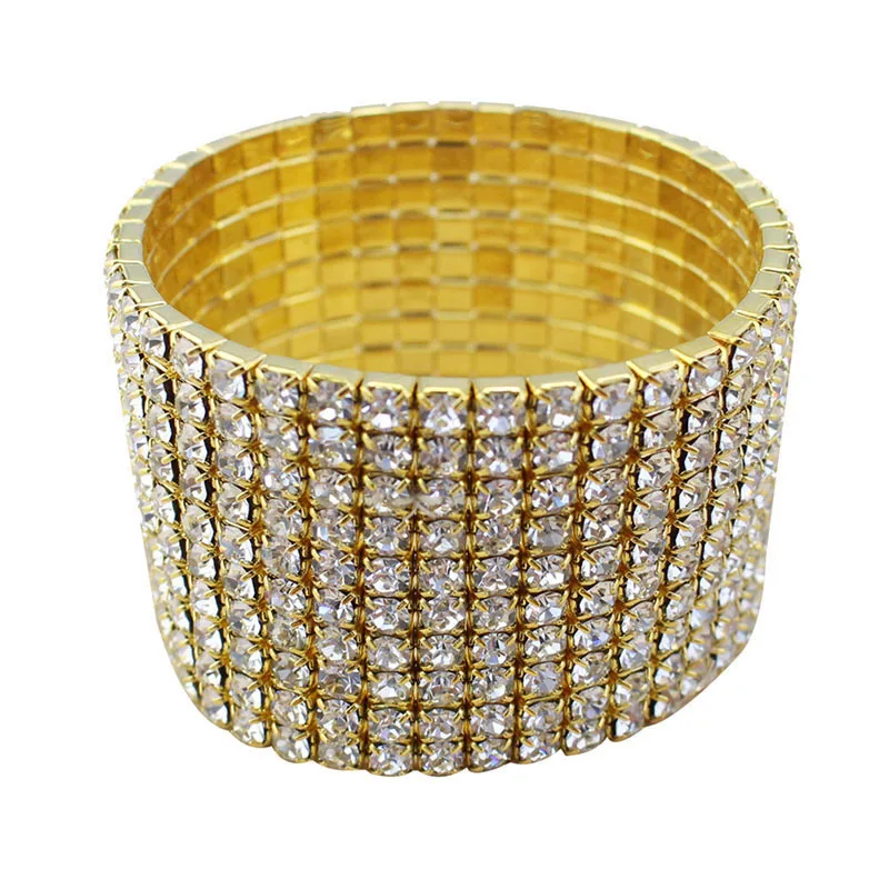 Bangle Bracelet Diamante Rhinestone Elastic Stretch Wristband Brazaletes Pulseras Mujer Pulseira Feminina Bangles 10 Rows