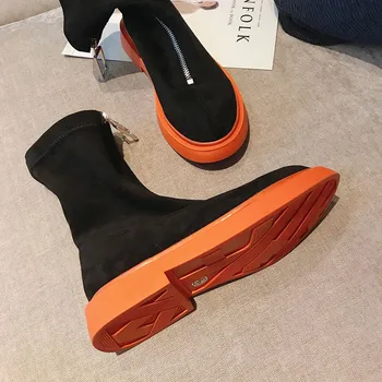 

Ladies Boots Women Shoes Zipper Botas Crystal Chaussures Femme Round Toe Female Shoes Low Heels Botas Mujer Mixed Color