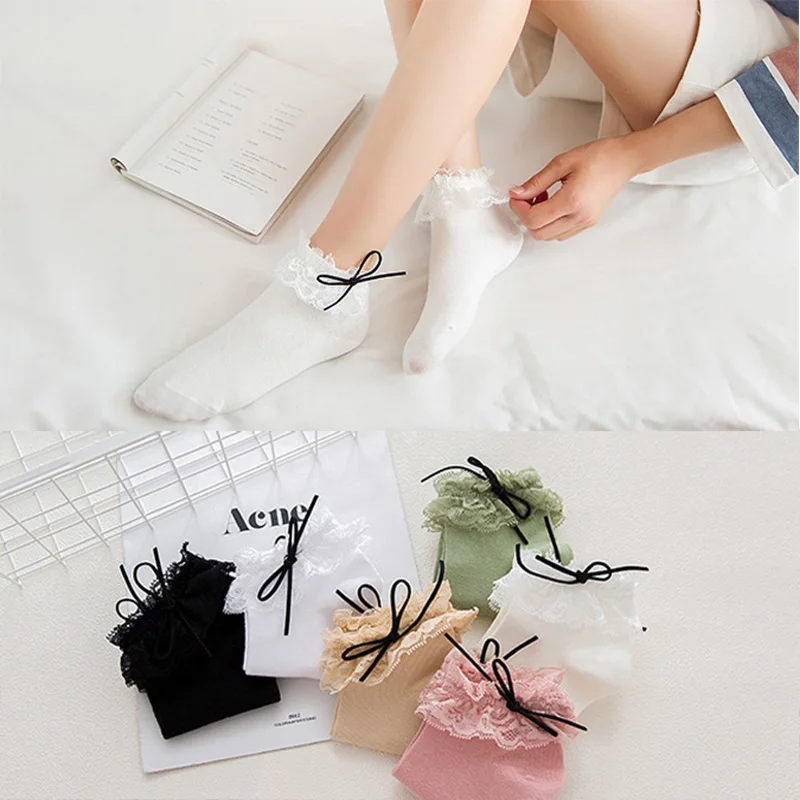 

Cotton Lace Socks Women Socks Girls Bow-knot Dance Lace Fashion Harajuku Lovely Cute Ruffle Frilly Short Ankle Socks Sox Kawaii