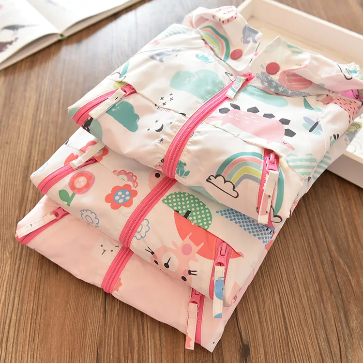 

Baby Kids' Overcoat Girls Hooded Raincoat Jacket Spring And Autumn 2019 Early Spring New Products Middle And Large Printed Windc