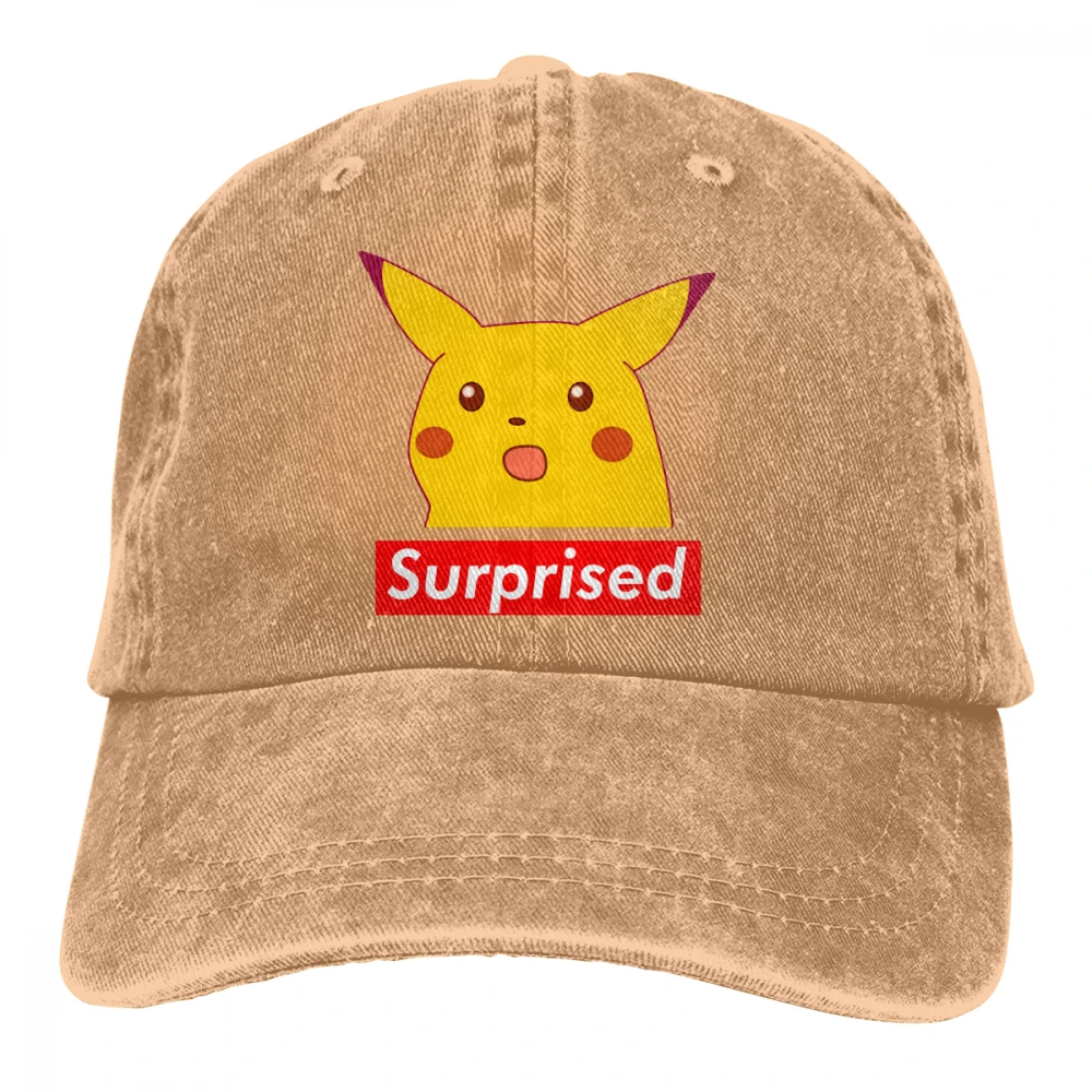 Удивленный Pi-ka-chu красная коробка с логотипом Casquette черные унисекс Мужские Женские джинсовые бейсболка с ремешком кепки регулируемые Гольф папа шляпа - Цвет: Хаки