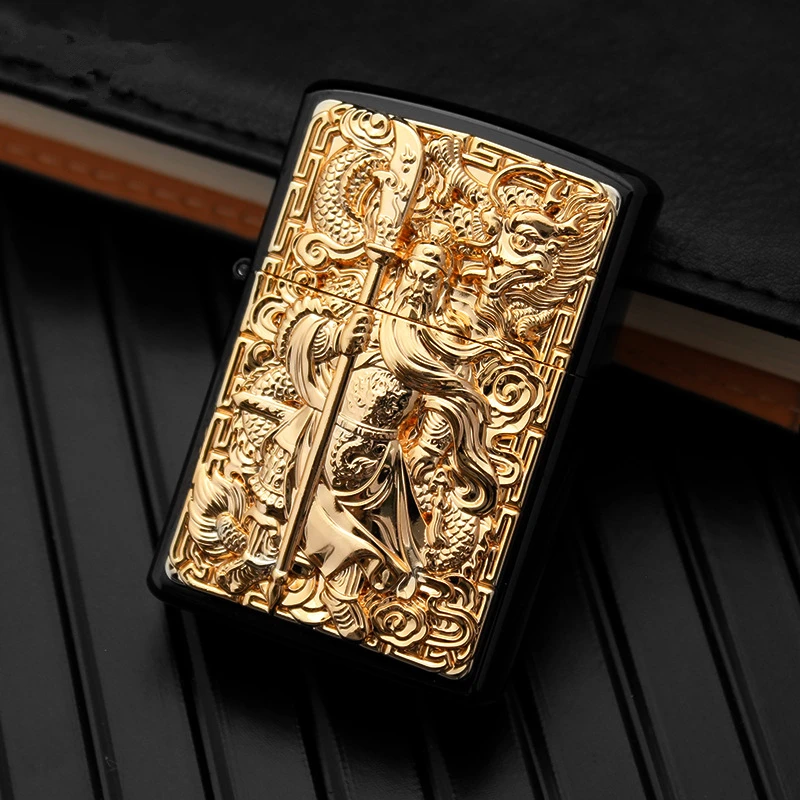 

Luxury Golden Guan Yu Carved DIY Metal Badge For Zippo Kerosene Oil Lighter Grind Wheel Lighter Decor Accessory Metal Sticker