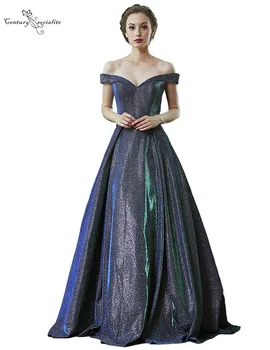 

Simple Shiny Evening Dresses 2020 Off Shoulder Zipper Back Long Prom Dresses Formal Party Gowns Robe De Soiree Cheap