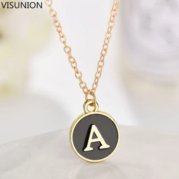 

Simple 26 Letters Pendants Necklaces Alphabet Coin Initial Charm Necklace Black Round Lettering A-Z Clavicle Necklaces Gift