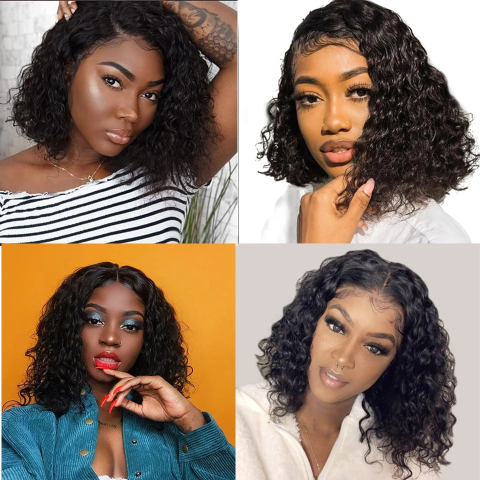water wave wig13x4 lace front wig brazilian wig bob short lace front human hair wigs for black women pixie cut wig non-remy