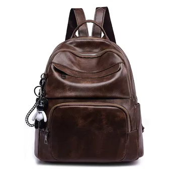 

Fashion Small Soft Leather Backpack Women Cute Bear Pendant School Bag for Teenage Girls Large Capacity Ladies Travel Bags 2019