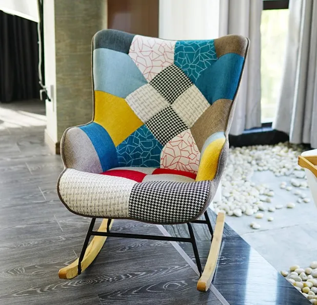 

H1 Nordic Art Stitching Recreational Rocking Chair Sofa Adult Nap Chair Household Balcony Lazy Lift Chair Easy Chair Cheap
