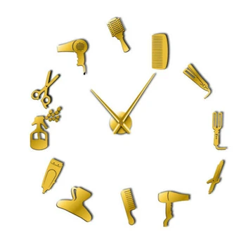 

Barber Shop Hair Tools Oversized DIY Wall Clock Frameless Hair Salon Big Time Clock Fashion Hairdresser User-defined Room Decor
