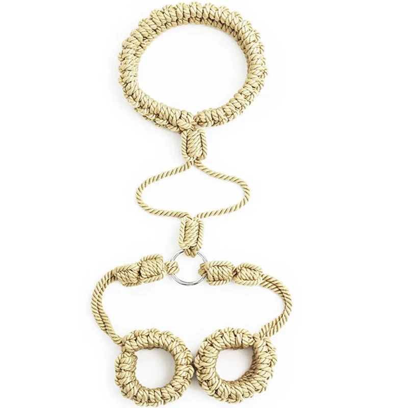 Sex Rope Handcuffs With Neck Collar Restraint Bondage Slave Posture Thick Cotton BDSM Belt Punishments Toys | Красота и здоровье
